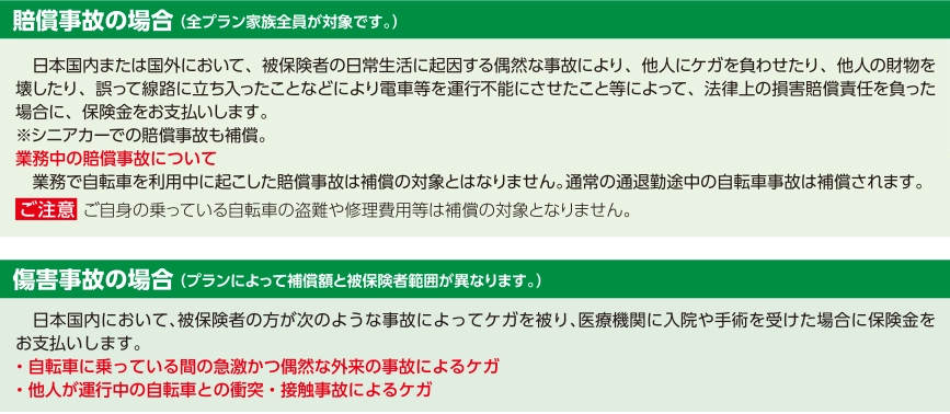 自転車補償プラン・賠償事故の場合、傷害事故の場合